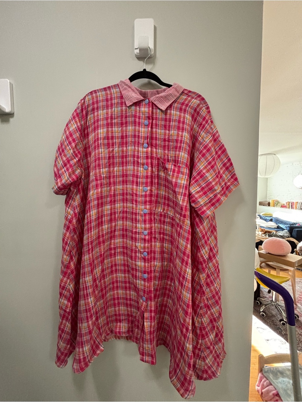 NWOT Nettle Studios OS Pink Plaid Shirt Dress - Picture 1 of 6